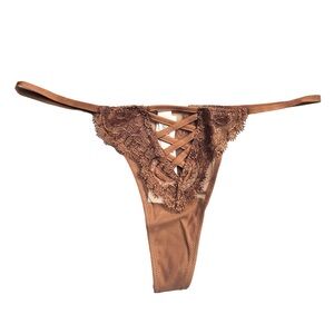 Victoria's Secret Boho Floral Embroidery Thong Panty Brown